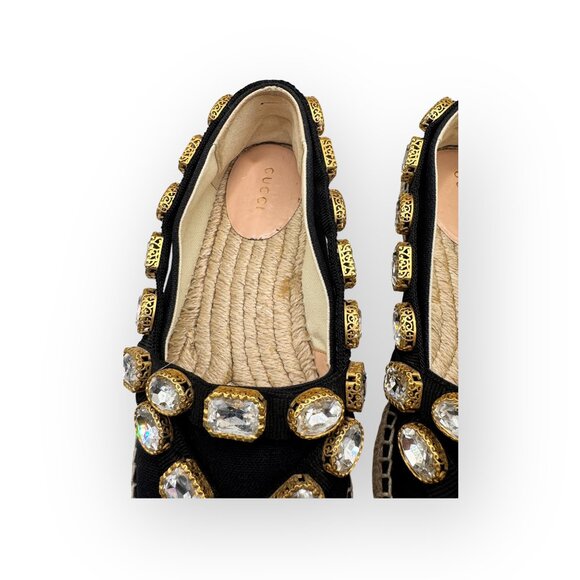 Authentic Gucci Crystal Embellished Round Toe Pepita Espadrilles Flats - Picture 5 of 6